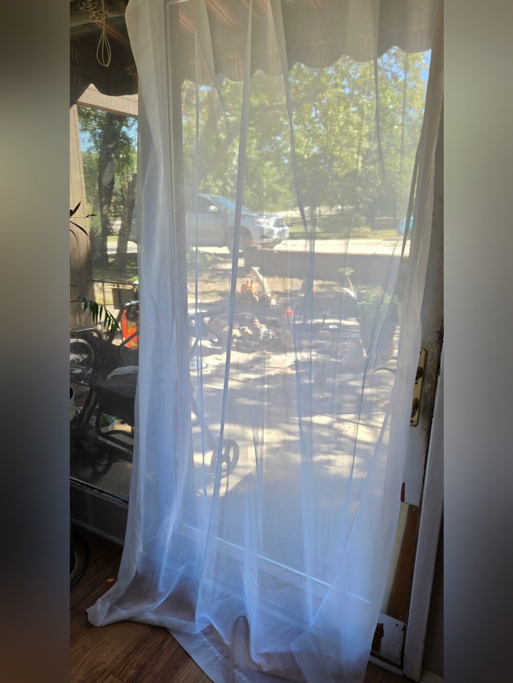 White Sheer Curtain Panels Set of 2 Polyester Boho Airy Window Treatments 84"